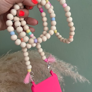 Chaîne de téléphone portable Boho pastel arc-en-ciel perles en bois glands hippie bodycross perles en bois or SANS ÉTUI !