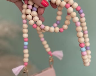 Chaîne de téléphone portable Klara perles en bois bodycross boho hippie collier d'été collier de perles Pompons Mala (sans étui) perles en bois