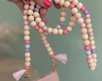 Handykette Klara Holzperlen Bodycross Boho Hippie Sommerkette Perlenkette Mala Quasten ( ohne Hülle) Holzperlen