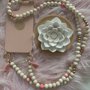 Chaîne de téléphone portable Boho Bouddha Yoga perles en bois glands hippie bodycross perles en bois or SANS ETUI !