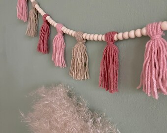 Quasten Girlande Tasseln Wimpelkette Wandbehang Boho Hippie Kinderzimmer Deko Wickeltisch Deko Boho Girlande