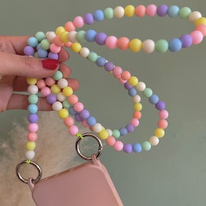 Chaîne de téléphone portable pastel hippie boho bodycross chaîne de perles de téléphone portable sangle de téléphone portable perles acryliques printemps été (sans étui) perles acryliques