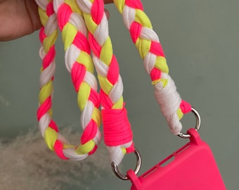 Neon Handyketten Sommer Boho Makramee Handyband ( exl. Hülle) Crossbody Textilgarn Neon Pink Neon gelb