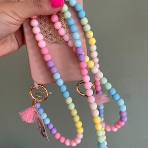 Mobile phone chain pastel candy tassels boho hippie bodycross beads colorful without case! (excl. case) acrylic beads