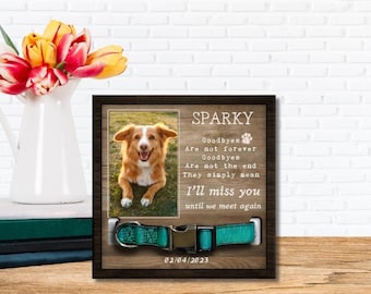 Regalo de simpatía por pérdida de perro con collar, marco de pérdida de perro, marco de fotos conmemorativo de perro, regalo conmemorativo de mascota con foto, regalo de fallecimiento de perro