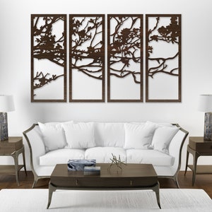 Large tree wall art, Tree decor wood wall panels, Accent wall panels, Wood panel wall art set, Wood wall art, Bedroom botanical wall art