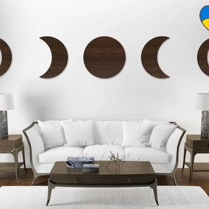 Moon phase wall hanging, Moon phases wall art, Boho crescent moon decor, Moon phase wall decor, Moon phase wood hanger, Boho decor bedroom