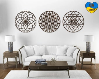 Sacred geometry wall art decor, Flower of life, Sacred geometry wall art set, Spiritual wall art