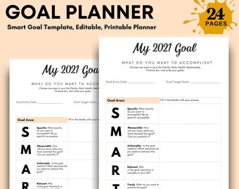 2021 Editable Planner Printable, 2021 Daily Planner, Monthly Planner, 2021 SMART Goal Planner, 2021 Bucket List, Printable Planner Pages