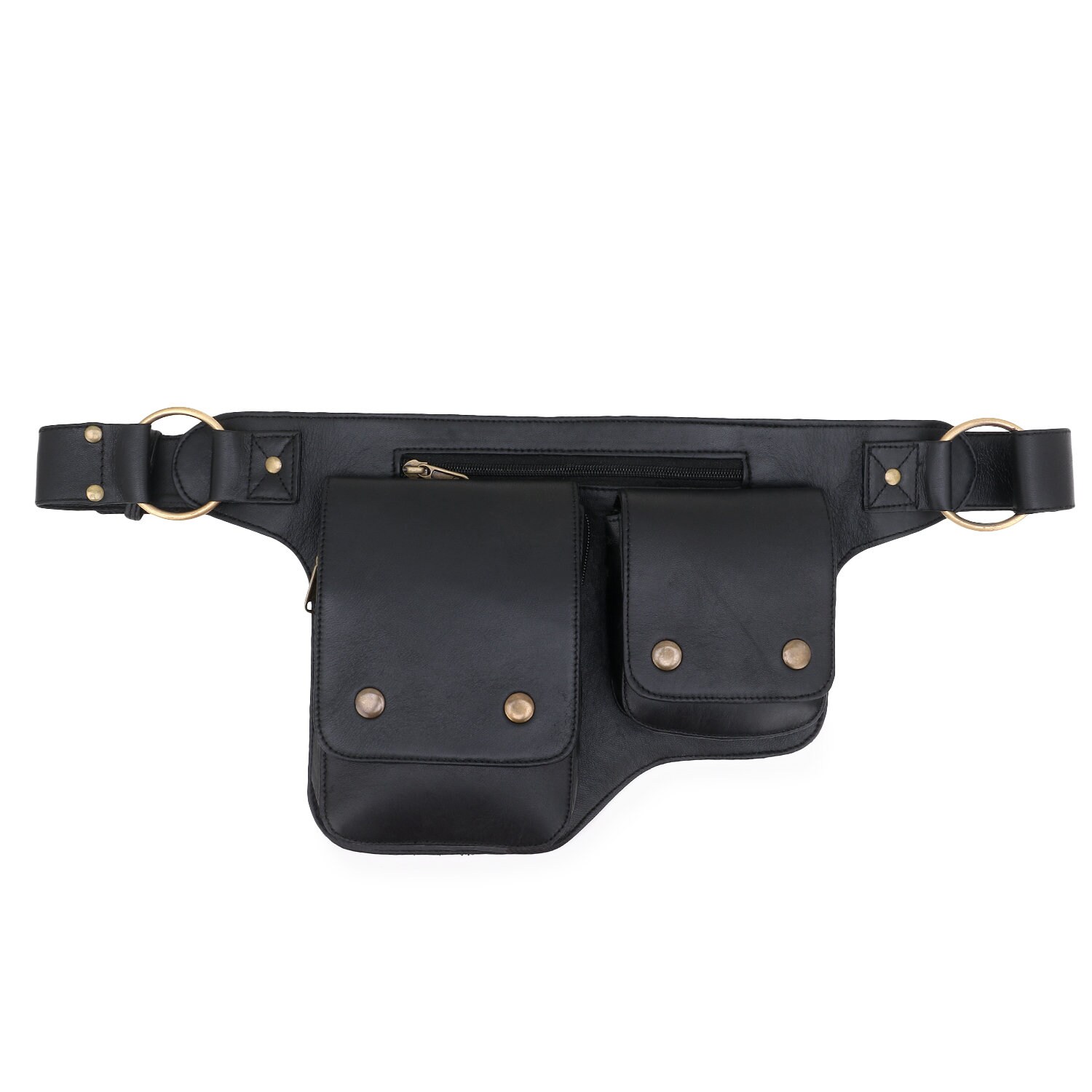 Panashe Black Leather Utility Belt Bag - Free Size Waist Pack with Multiple  Pockets