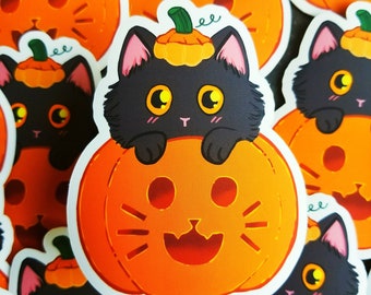 Cute Halloween Cat Pumpkin Sticker | Halloween Gifts | Gifts for Journal, Planner, Scrapbook