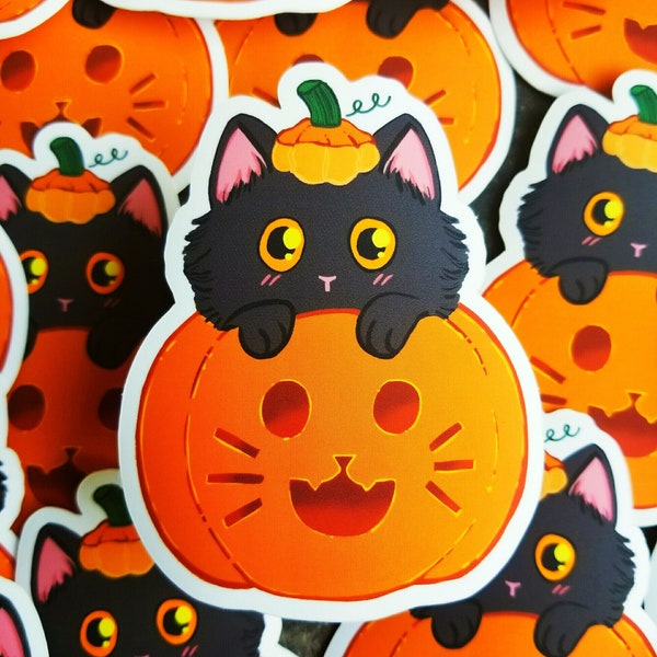 Cute Halloween Cat Pumpkin Sticker | Halloween Gifts | Gifts for Journal, Planner, Scrapbook