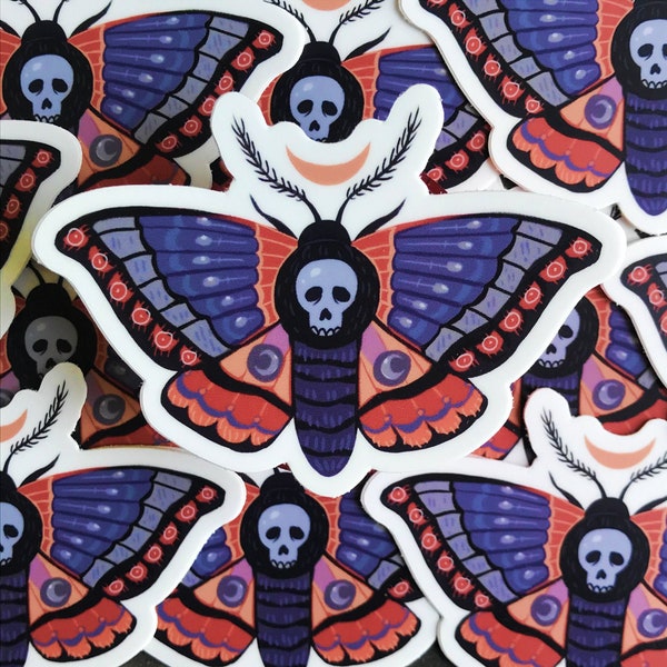 Dead Head Moth Sticker / Witchy moon dead-head moth cute matte sticker / water bottle sticker, laptop sticker, decal, vinyl sticker