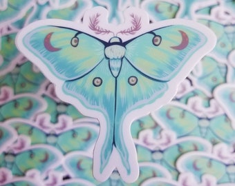 Luna Moth Sticker / Witchy moon cute matte sticker / water bottle sticker, laptop sticker, decal, vinyl sticker