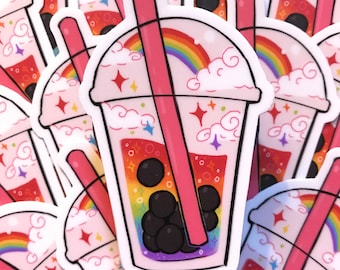 Rainbow Boba Sticker | LGBT Pride Cute Sticker | cute matte sticker / water bottle sticker, laptop sticker, decal, Subtle Pride Sticker