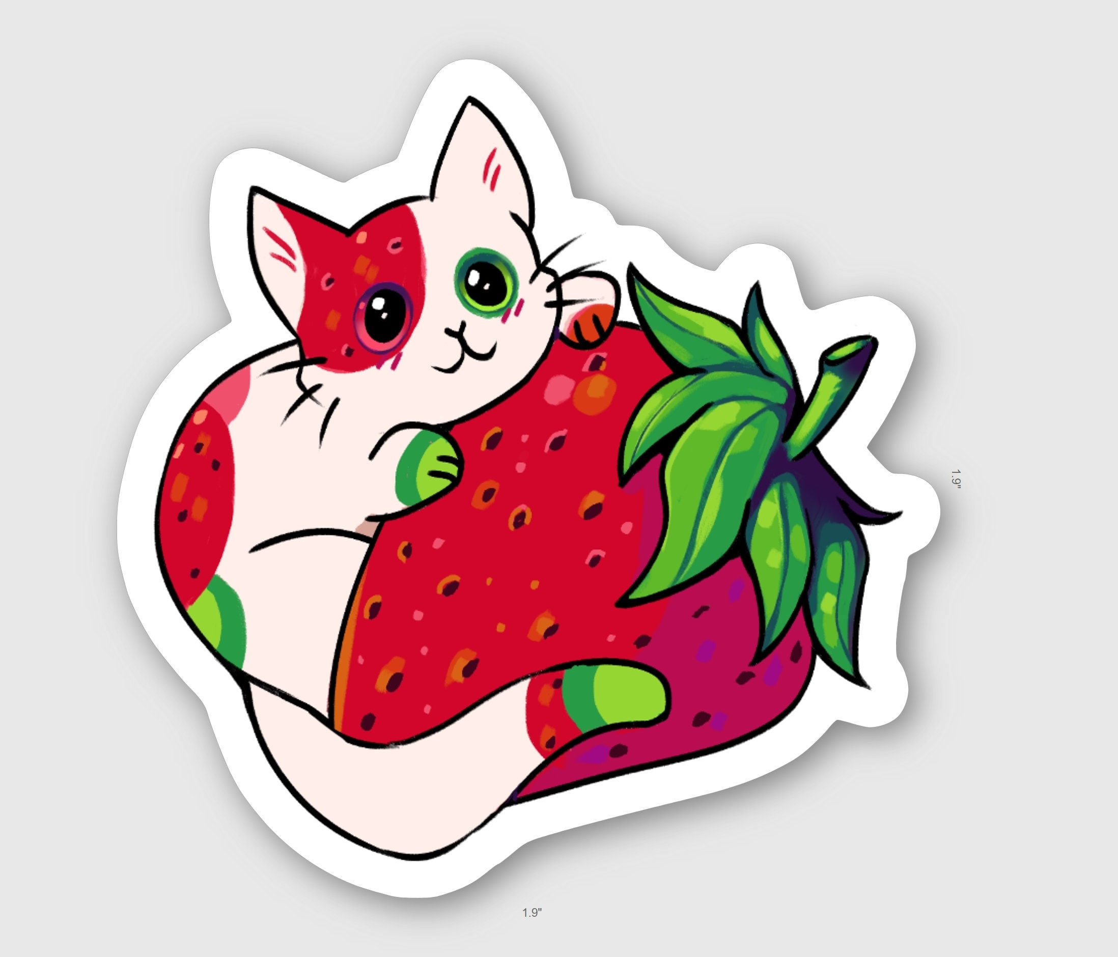 Cute Strawberry Cat Sticker Etsy