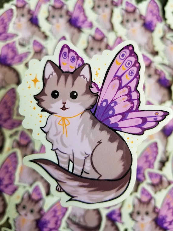 decal laptop sticker Witchy Luna Moth Moon Cat Kawaii Sticker Fairy Cat Glitter Sticker water bottle sticker vinyl sticker