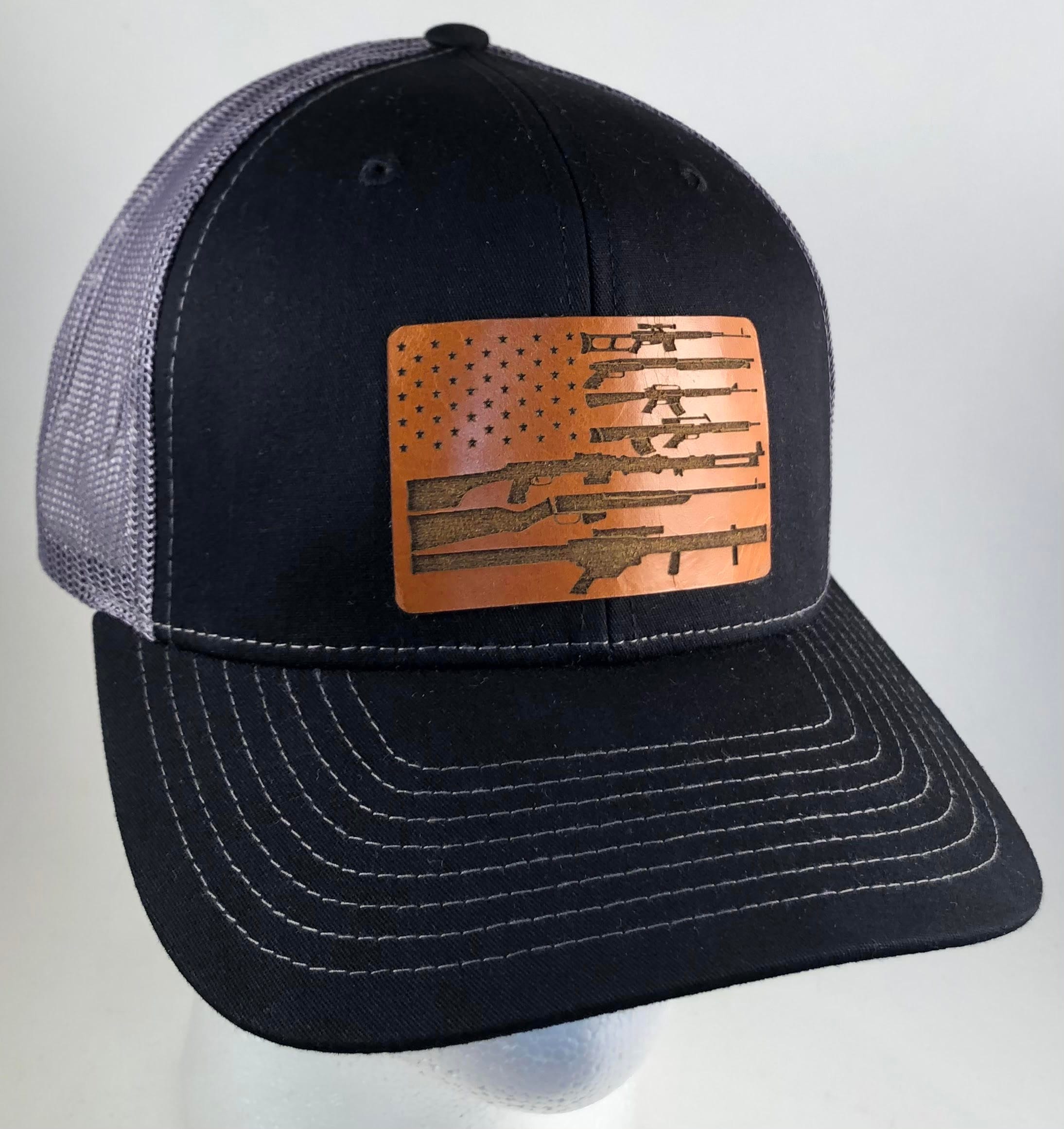 American Flag USA Gun Theme Leather Patch Hat Trucker Cap Etsy