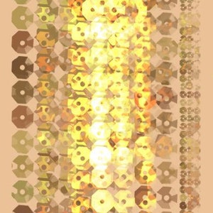 May include: Gold sequin fabric with the text "Triple Pan Sequin" in a handwritten font.