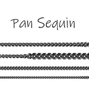 May include: Four rows of black sequin trim, labeled "Pan Sequin".