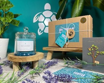 Luxury Handmade Lavender Soy Wax Candle: Reusable Glass Holder, Gift Box
