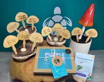 Funny Bamboo Mushroom Plant Stakes - Plant Lover Gift Box