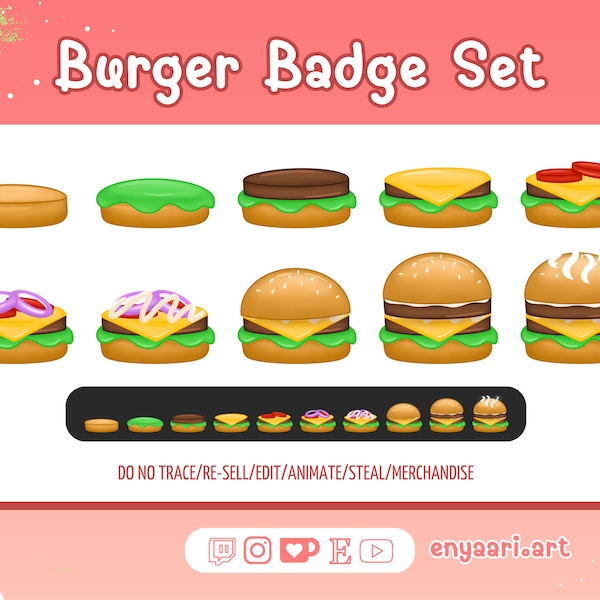Yummy Burger Badge Set | Twitch | Discord | Bits | Subs | Set of 10