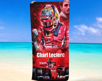 Telo da spiaggia F1 Charles Leclerc Ferrari Formula 1 Fan Gift Auto da corsa