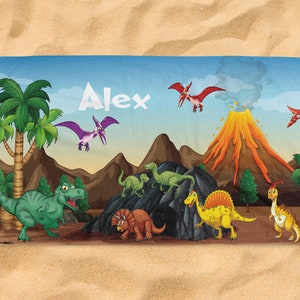 Personalized Kids Beach Towels Baby Dinosaurs Dino Child Custom Kids Name Family Summer Gift