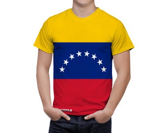 Venezuelan Flag T-Shirt Coat of Arms Patriotic Men's Short Sleeve Shirt