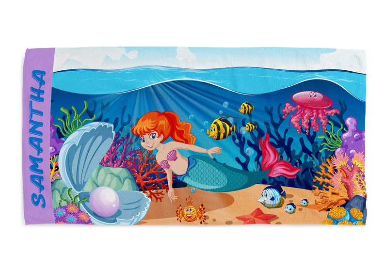 Personalized Kids Beach Towels Custom Kids Name Family Mermaid Summer Gift Bath 140 x 70 cm 55 x 28inch