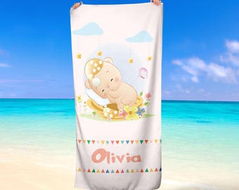Personalized Baby Custom Name Beach Towel Bear Edition Microfiber and Cotton