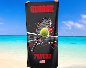 Personalized Kids Tennis Beach Towel with Custom Name Microfiber and Cotton
