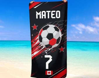 Personalized Kids Football Beach Towel with Custom Name Microfiber and Cotton