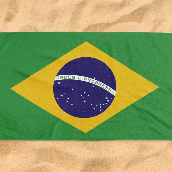 Drapeaux nationaux du Brésil, carte, blason, pinceau brossé, serviette de plage, cadeau