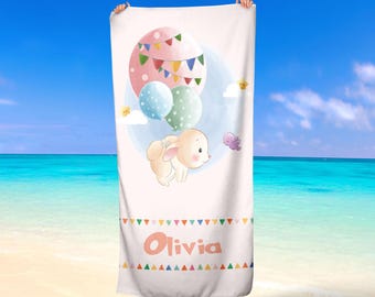 Personalized Kids Rabbit Custom Name Beach Towe Microfiber & Cotton