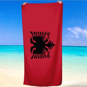 Albanien Land Nationalflaggen Wappen Karte Gebürstet Pinsel Strandtuch Geschenk
