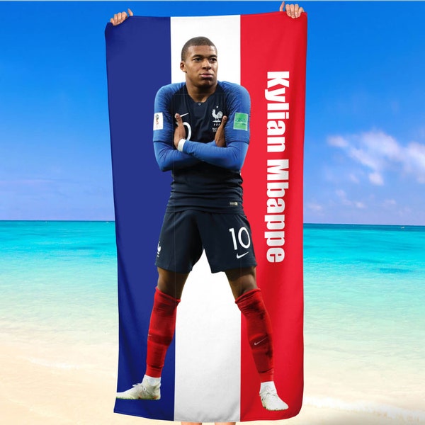 Kylian Mbappe, joueur de football français, serviette de plage, cadeau de football, bain