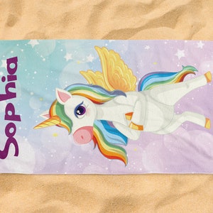 Unicorn Personalized Kids Beach Towels Girls Boys Custom Kids Name Family Summer Gift