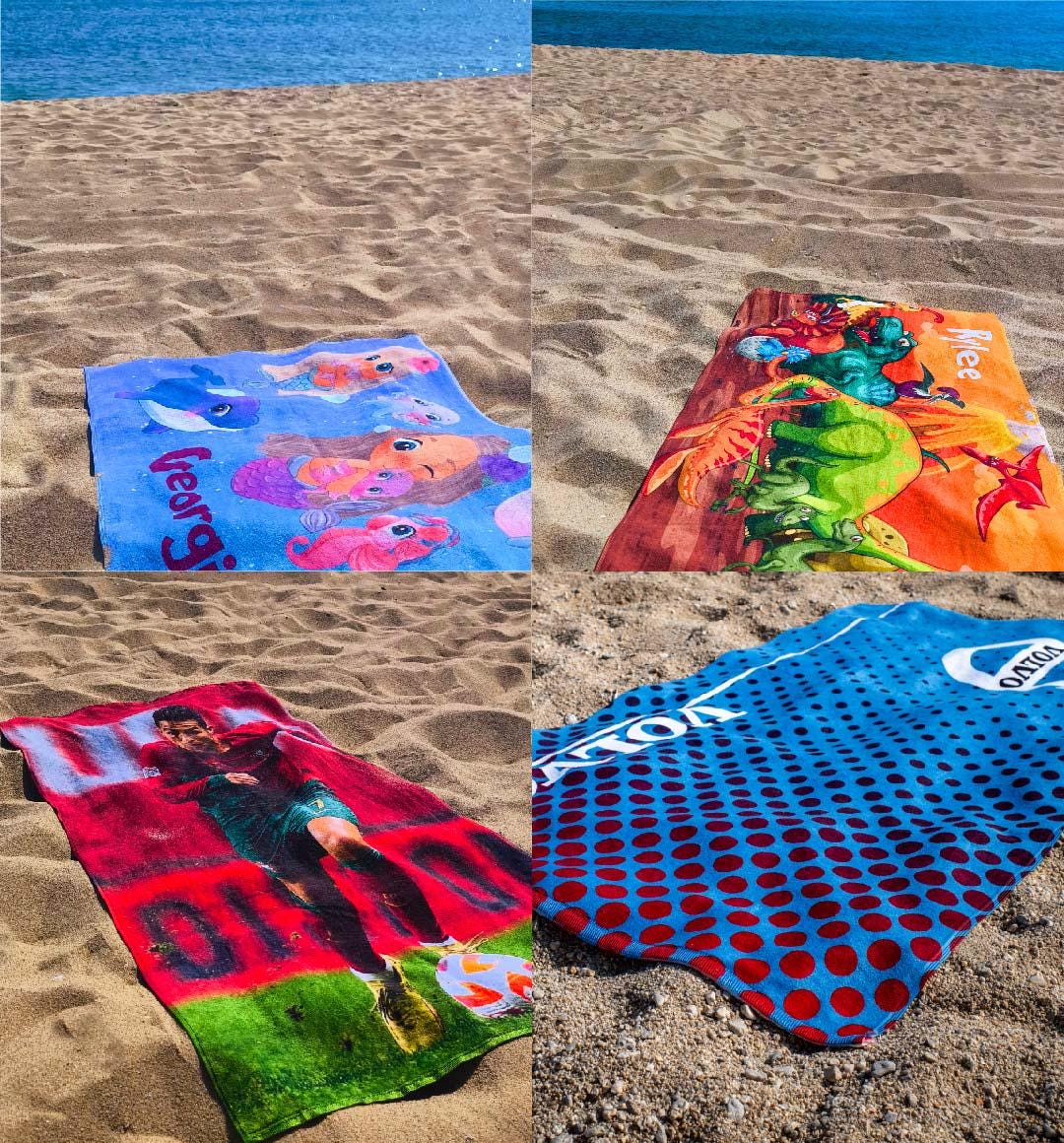 Personalized Kids Beach Towel With Name - Green Tractor Design For Boys Pool Bath Summer Gift