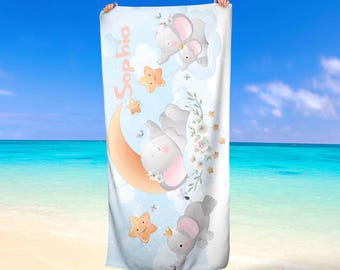Personalized Kids Elefant Custom Name Beach Towe Microfiber & Cotton