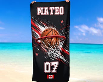 Personalized Kids Basketball Beach Towel with Custom Name Microfiber and Cotton