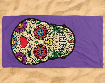 Sugar Skull Dia De Los Muertos Short Sleeve Beach Towel Gift