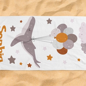 Ballena personalizada niños toallas de playa dibujos animados acuarela Boho personalizado niños nombre familia regalo de verano