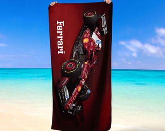 Toalla de playa con diseño de coche de carreras de la Scuderia Ferrari F1, parte superior de microfibra y parte trasera de algodón.
