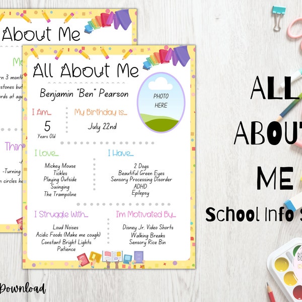 All About Me Printable School/iep/therapy Communication Sheet Special