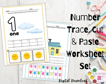 Numbers 1-20 Tracing, Cut & Paste Printable Worksheets | Preschool, Kindergarten, Homeschool Printable Worksheets