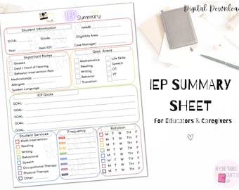 IEP Snapshot Zusammenfassung Printable Sheet | IEP Meeting Zusammenfassung für Eltern und Lehrer | Schulübergang Meeting zum Ausdrucken