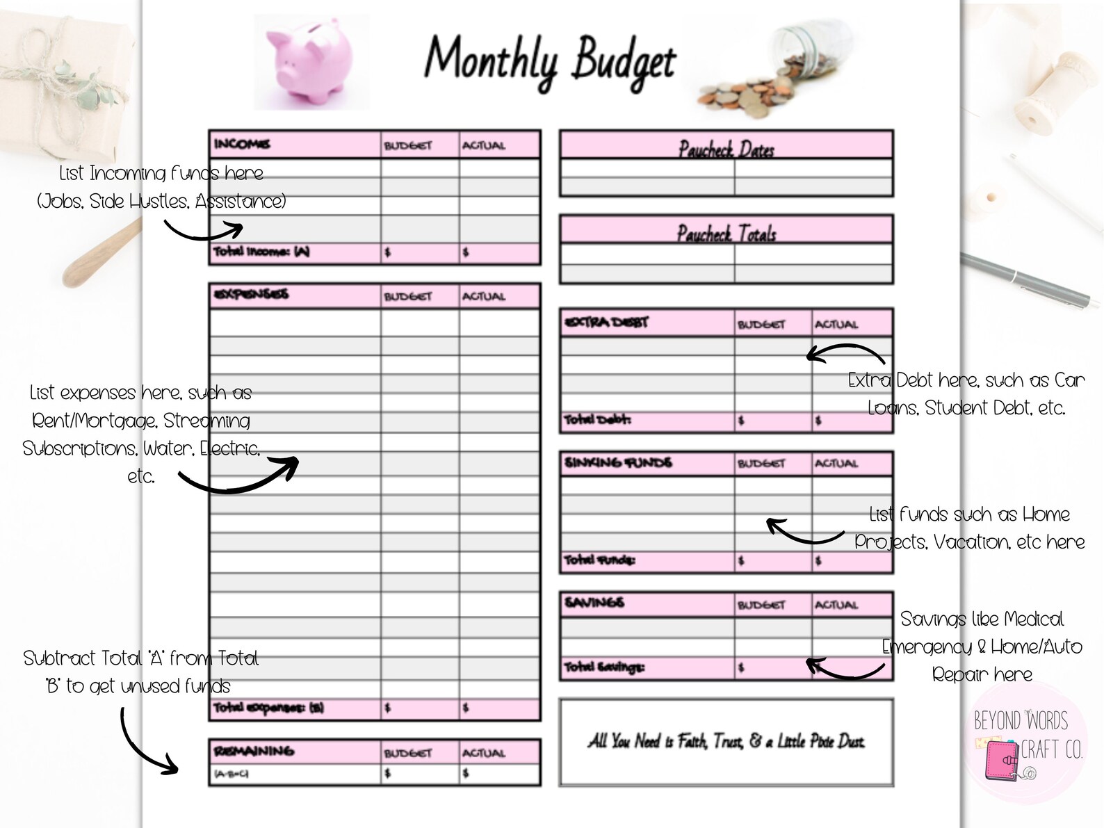 Monthly Budget &amp; Bill Payment Tracker Printable Set | Monthly Budget ...