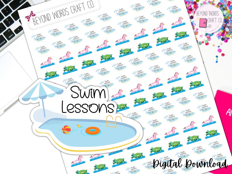 Swim Lessons Printable Planner Stickers Swimming Lessons Etsy